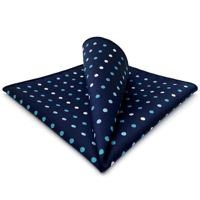 shlax & wing BH24 Navy Polka Dots Silk Mens Pocket Square Fashion Classic Handkerchief Dress Hanky