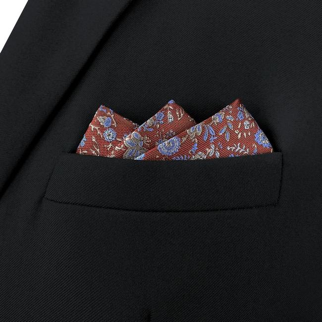 Shlax & Wing BH32 Red Floral Mens Pocket Square Classic Dress Party Fashion Handkerchief Wedding