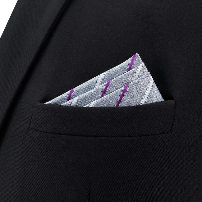 Shlax & Wing BH37 Light Gray Striped Mens Pocket Square Classic Dress Party Fashion Wedding