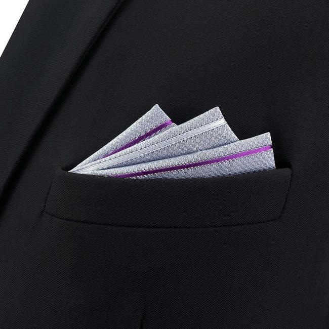 Shlax & Wing BH37 Light Gray Striped Mens Pocket Square Classic Dress Party Fashion Wedding