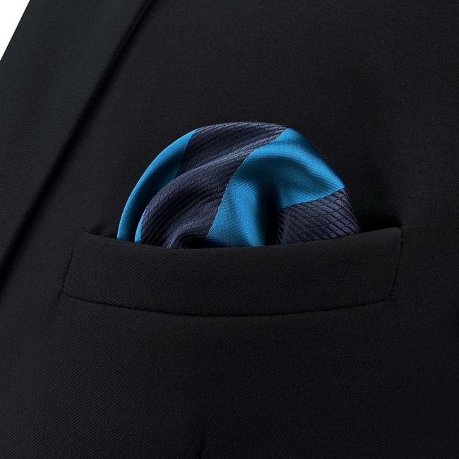 Shlax & Wing BH39 Deep Blue Cerulean Striped Mens Pocket Square Fashion Party Classic Gift
