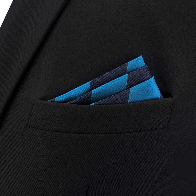 Shlax & Wing BH39 Deep Blue Cerulean Striped Mens Pocket Square Fashion Party Classic Gift