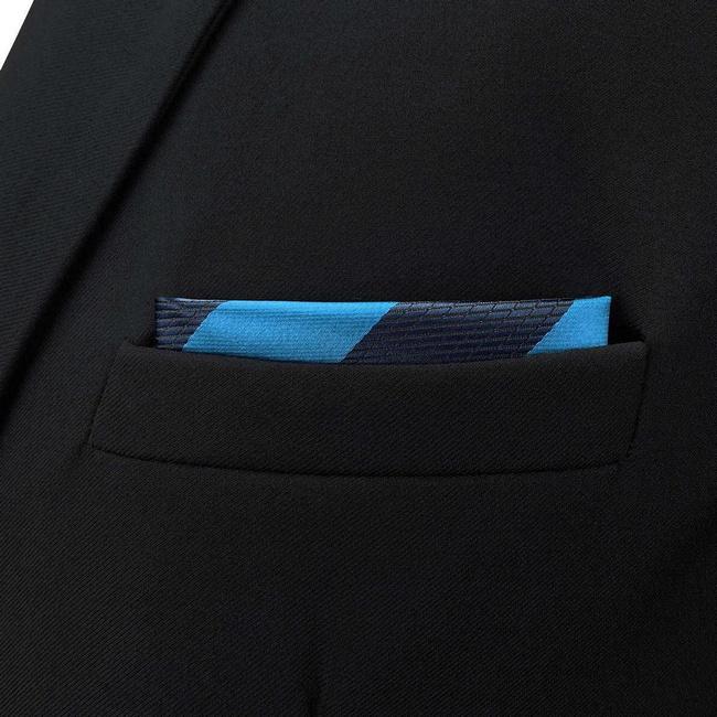 Shlax & Wing BH39 Deep Blue Cerulean Striped Mens Pocket Square Fashion Party Classic Gift