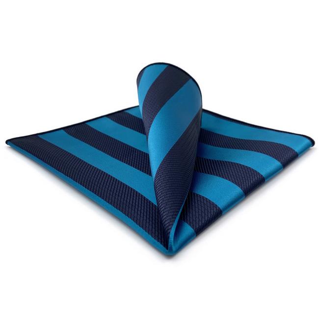 shlax & wing BH39 Deep Blue Cerulean Striped Mens Pocket Square Fashion Party Classic Gift