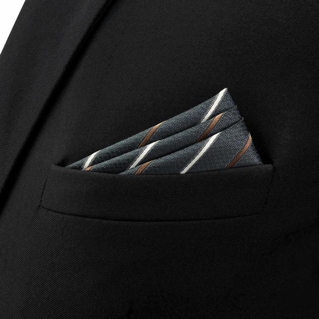 Shlax & Wing BH43 Dark Grey Striped Mens Pocket Square Business Classic
