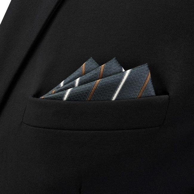 Shlax & Wing BH43 Dark Grey Striped Mens Pocket Square Business Classic