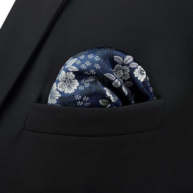 Shlax & Wing BH45 Navy Blue Floral Men’s Pocket Square Classic Fashion Handkerchief Acceossories Wedding
