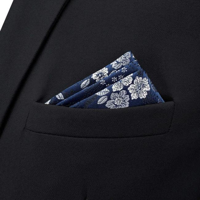 Shlax & Wing BH45 Navy Blue Floral Men’s Pocket Square Classic Fashion Handkerchief Acceossories Wedding
