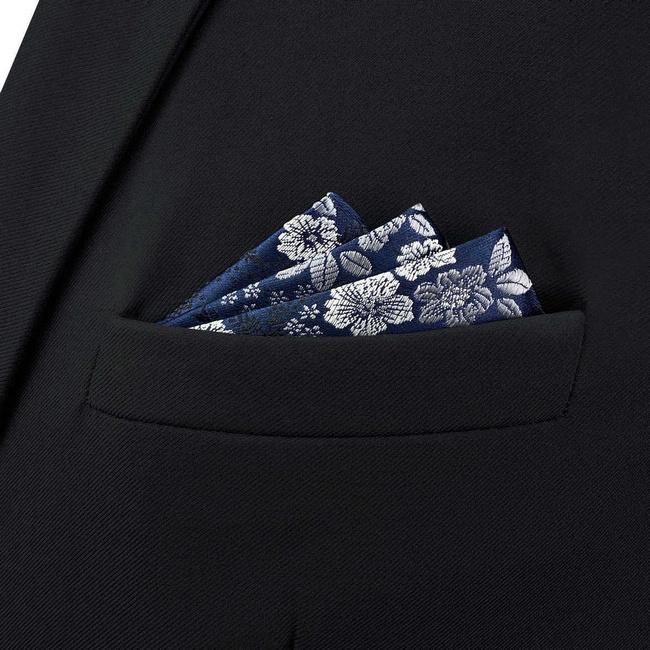 Shlax & Wing BH45 Navy Blue Floral Men’s Pocket Square Classic Fashion Handkerchief Acceossories Wedding