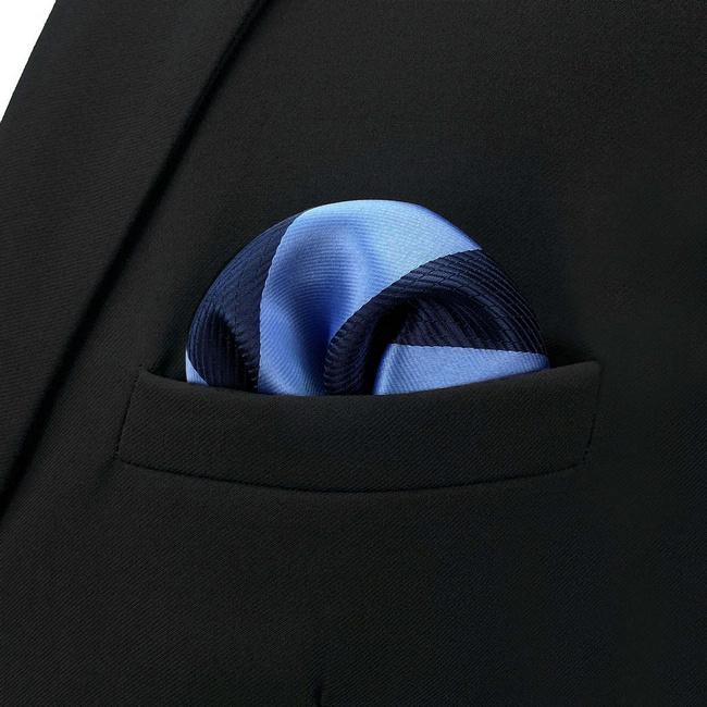 Shlax & Wing BH47 Royal Blue Navy Blue Striped Mens Pocket Square Fashion Party Fashion Handkerchief Wedding