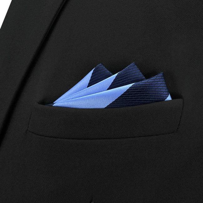 Shlax & Wing BH47 Royal Blue Navy Blue Striped Mens Pocket Square Fashion Party Fashion Handkerchief Wedding