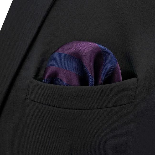 Shlax & Wing BH49 Grape Purple Navy Blue Striped Mens Pocket Square Fashion Party Handkerchief Gift