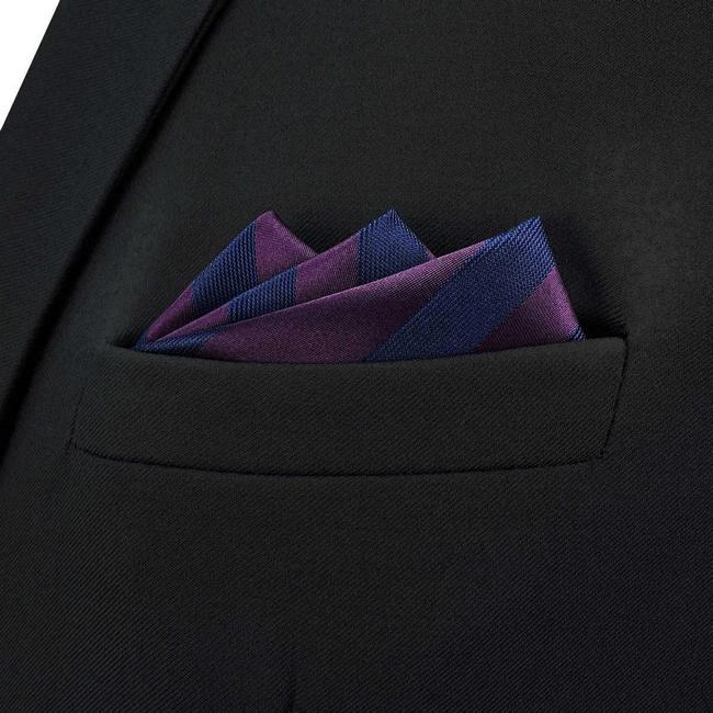 Shlax & Wing BH49 Grape Purple Navy Blue Striped Mens Pocket Square Fashion Party Handkerchief Gift