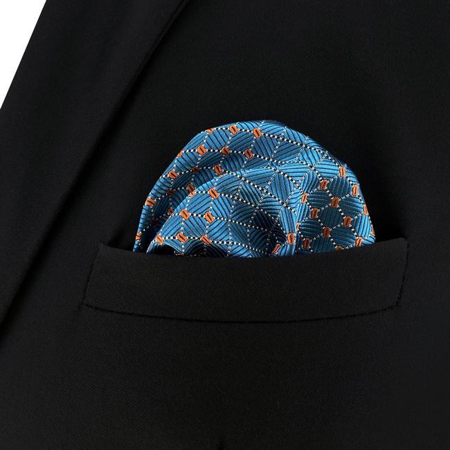 Shlax & Wing BH5 Blue Bisque Geometric Silk Mens Pocket Square Fashion Classic Handkerchief Dress Hanky