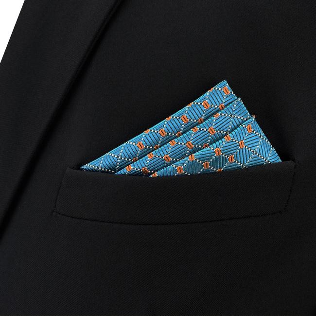 Shlax & Wing BH5 Blue Bisque Geometric Silk Mens Pocket Square Fashion Classic Handkerchief Dress Hanky