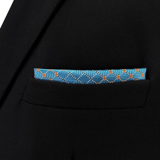 Shlax & Wing BH5 Blue Bisque Geometric Silk Mens Pocket Square Fashion Classic Handkerchief Dress Hanky