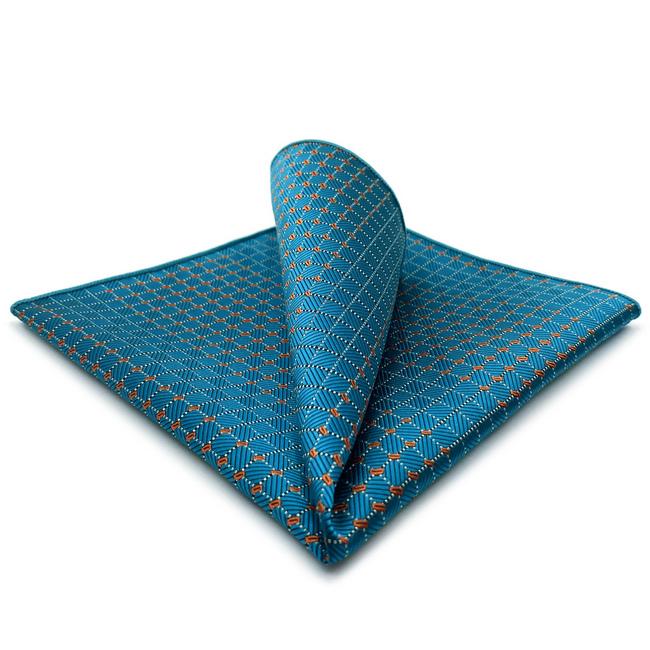 shlax & wing BH5 Blue Bisque Geometric Silk Mens Pocket Square Fashion Classic Handkerchief Dress Hanky