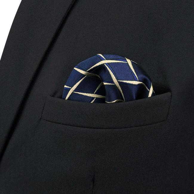Shlax & Wing BH51 Navy Blue Geometric Mens Pocket Square Fashion Party Handkerchief Wedding