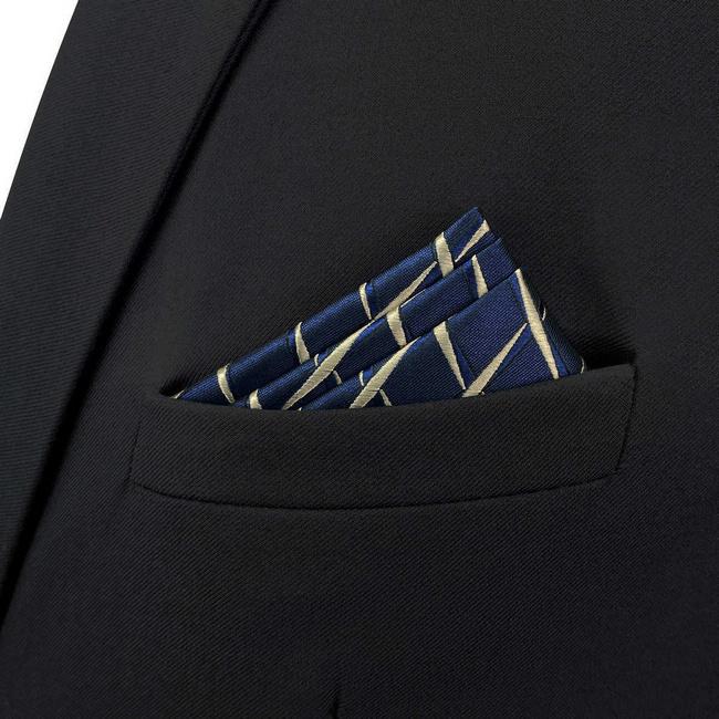 Shlax & Wing BH51 Navy Blue Geometric Mens Pocket Square Fashion Party Handkerchief Wedding