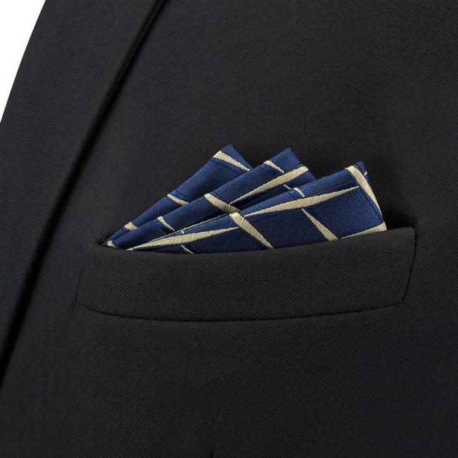 Shlax & Wing BH51 Navy Blue Geometric Mens Pocket Square Fashion Party Handkerchief Wedding