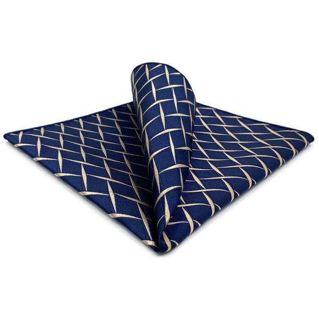 shlax & wing BH51 Navy Blue Geometric Mens Pocket Square Fashion Party Handkerchief Wedding
