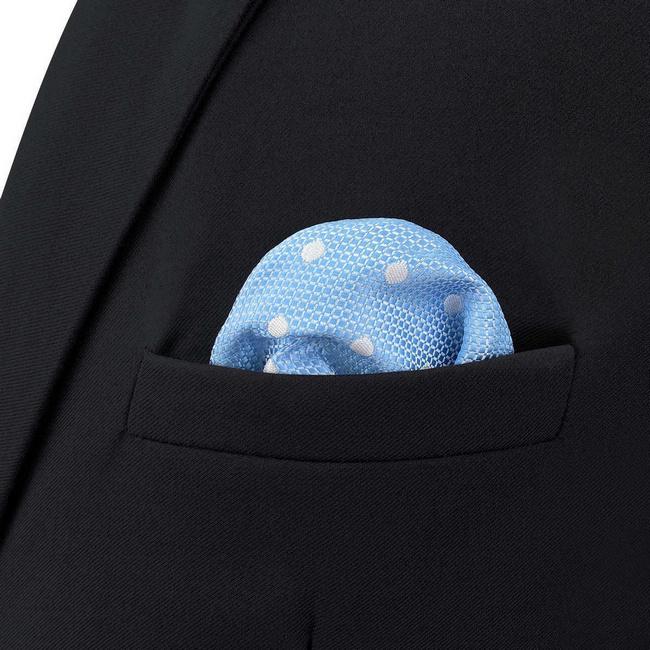 Shlax & Wing BH55 Light Blue Polka Dots Mens Pocket Square Fashion Party Classic Handkerchief Dress Hanky