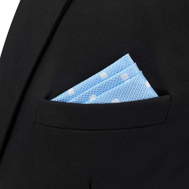 Shlax & Wing BH55 Light Blue Polka Dots Mens Pocket Square Fashion Party Classic Handkerchief Dress Hanky