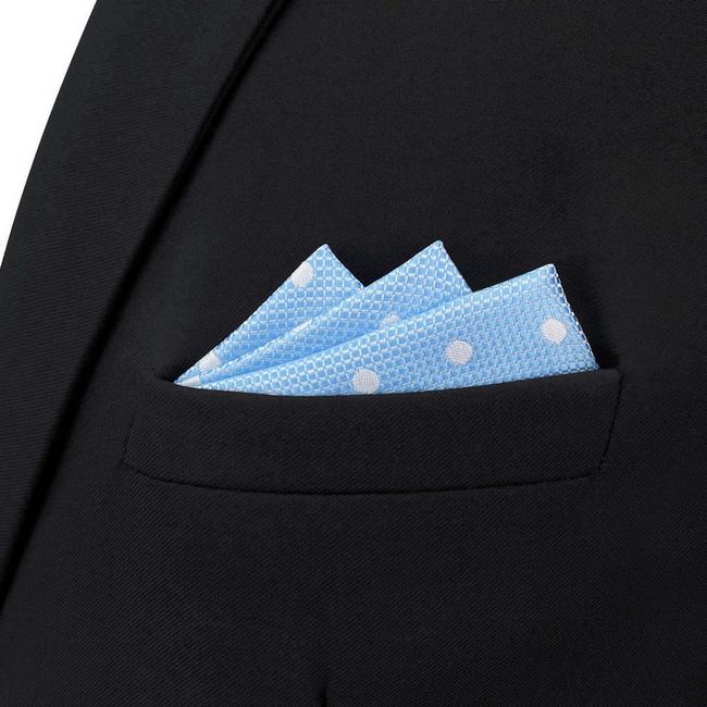 Shlax & Wing BH55 Light Blue Polka Dots Mens Pocket Square Fashion Party Classic Handkerchief Dress Hanky