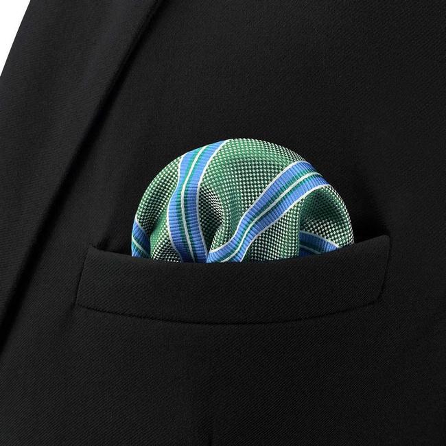 Shlax & Wing BH57 Green Striped Mens Pocket Square Classic Wedding Handkerchief Groom Business