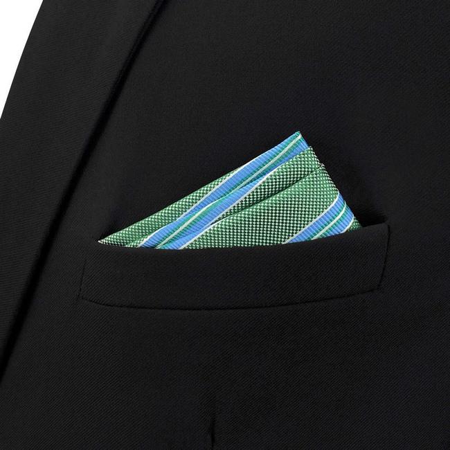 Shlax & Wing BH57 Green Striped Mens Pocket Square Classic Wedding Handkerchief Groom Business