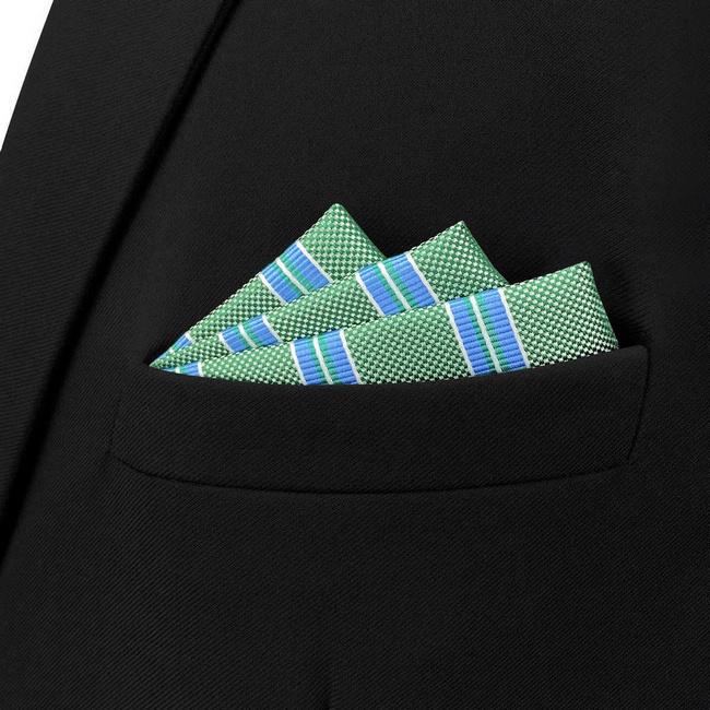 Shlax & Wing BH57 Green Striped Mens Pocket Square Classic Wedding Handkerchief Groom Business