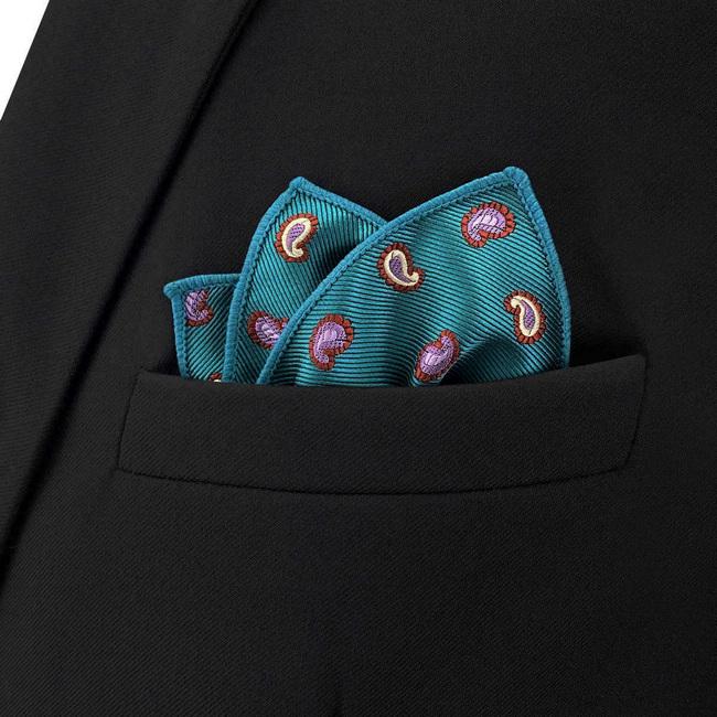 Shlax & Wing BH58 Blue Green Paisley Mens Pocket Square Fashion Business Wedding Handkerchief Gift
