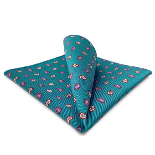 shlax & wing BH58 Blue Green Paisley Mens Pocket Square Fashion Business Wedding Handkerchief Gift