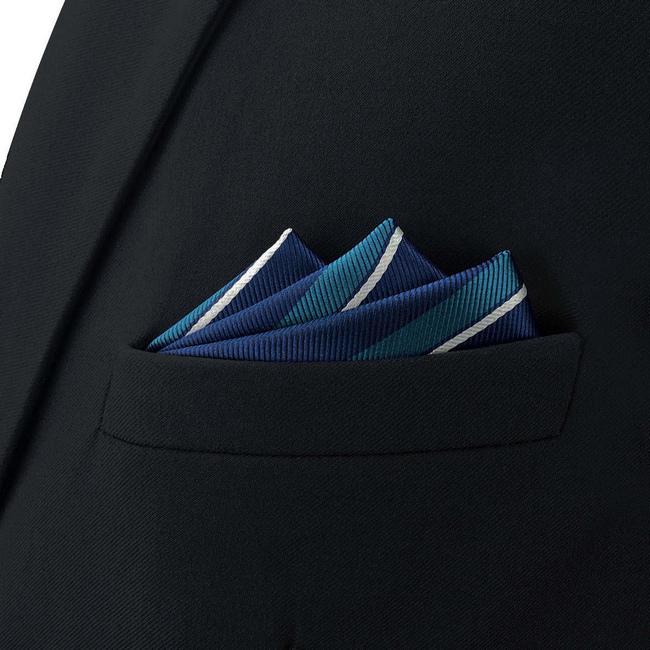 Shlax & Wing BH59 Blue Striped Mens Pocket Square Fashion Party Classic Business Handkerchief Groom