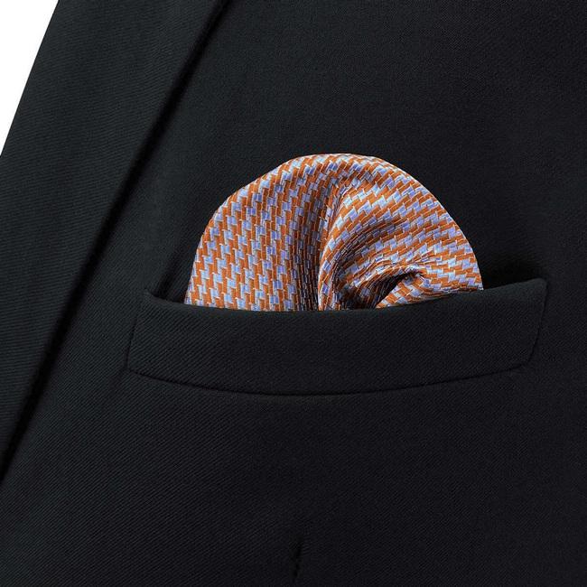 Shlax & Wing BH60 Gray Orange Houndstooth Mens Pocket Square Fashion Party Handkerchief Wedding