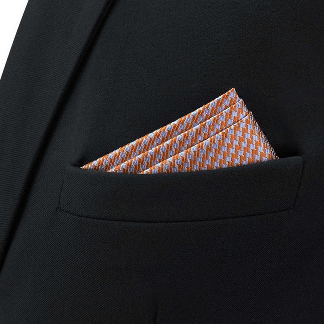 Shlax & Wing BH60 Gray Orange Houndstooth Mens Pocket Square Fashion Party Handkerchief Wedding