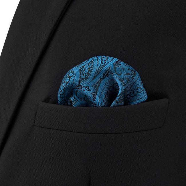 Shlax & Wing BH62 Dark Teal Paisley Mens Pocket Square Fashion Party Classic Handkerchief Acceossories Wedding