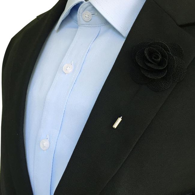 Shlax & Wing Black Cotton Blend Lapel Flowers Boutonniere Stick Pin Men’s Accessories Handmade Necktie