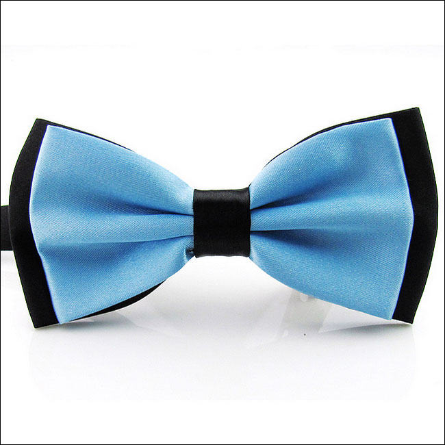 Shlax & Wing Black Light Blue Solid Mens Pre-tied Ajustable SilkBlend Wedding Dress SilkBlend Bow Tie