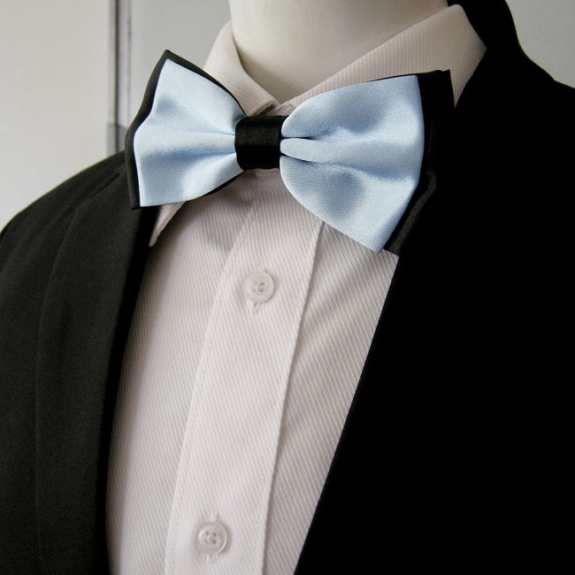 Shlax & Wing Black Light Blue Solid Mens Pre-tied Ajustable SilkBlend Wedding Dress SilkBlend Bow Tie