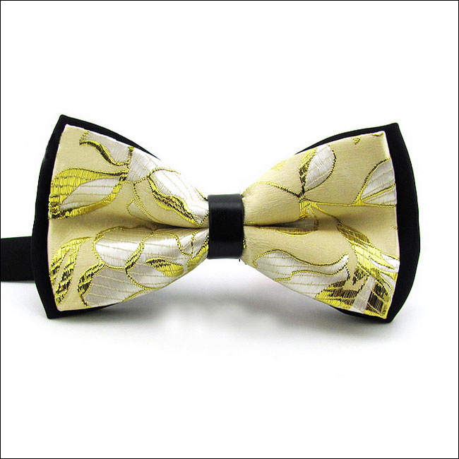 Shlax & Wing Black Light Yellow White Dots Mens Bow Tie Pre-tied Dress Wedding Blend Ajustable SilkBlend Wedding