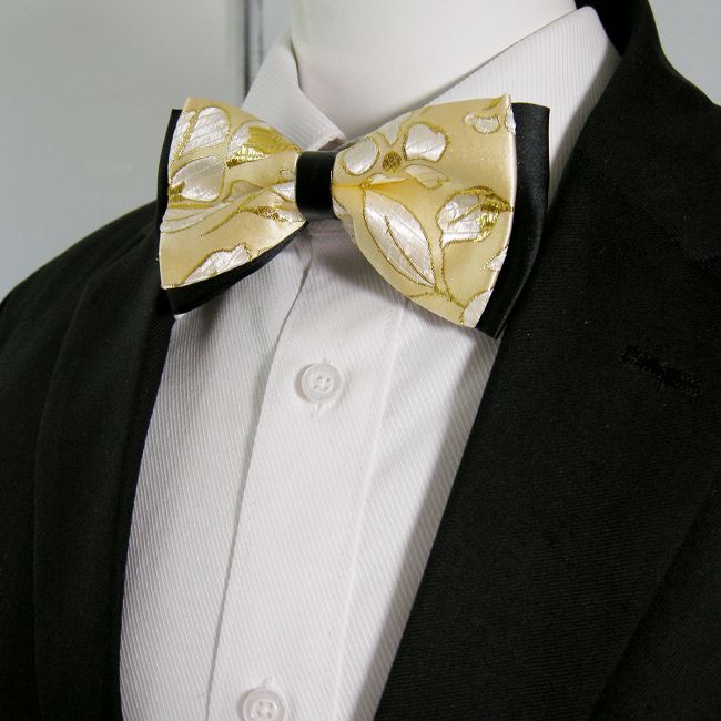 shlax & wing Black Light Yellow White Dots Mens Bow Tie Pre-tied Dress Wedding Blend Ajustable SilkBlend Wedding