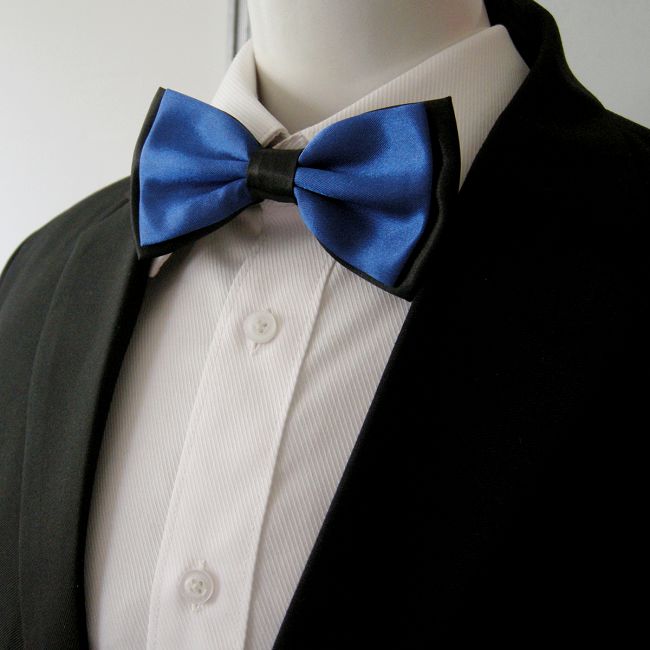 shlax & wing Black Navy Solid Mens Pre-tied Ajustable SilkBlend Wedding Dress Fashion SilkBlend Bow Tie