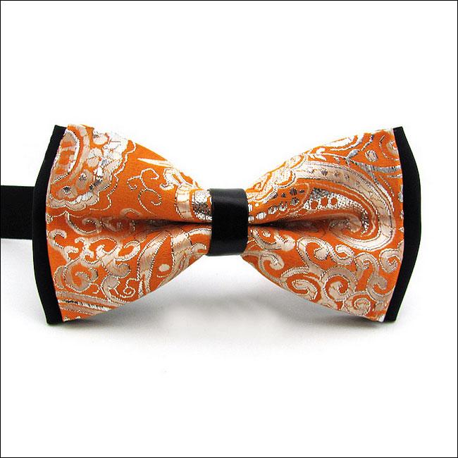 Shlax & Wing Black Orange Paisley Mens Pre-tied Ajustable SilkBlend Wedding Dress Fashion SilkBlend Bow Tie