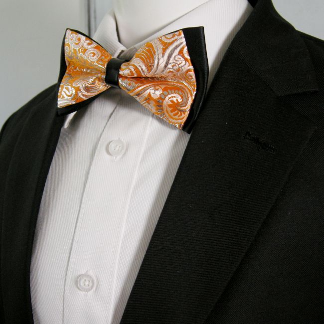 shlax & wing Black Orange Paisley Mens Pre-tied Ajustable SilkBlend Wedding Dress Fashion SilkBlend Bow Tie