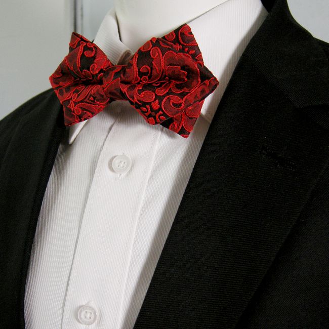 shlax & wing Black Red Paisley Mens Pre-tied Ajustable SilkBlend Wedding Dress Fashion SilkBlend Bow Tie
