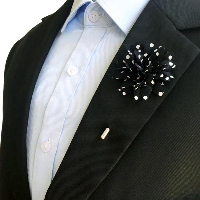Shlax & Wing Black White Lapel Flowers Boutonniere Silk Blend Handmade Stick Pin Men’s Accessories