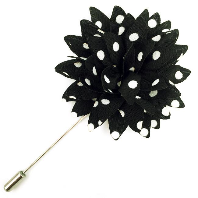 shlax & wing Black White Lapel Flowers Boutonniere Silk Blend Handmade Stick Pin Men’s Accessories