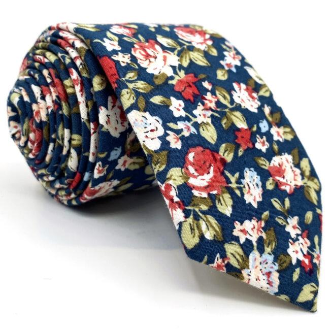 shlax & wing Blue Floral Men’s Skinny Necktie Cotton Fashion 6cm Gift Wedding Party Casual Gravatas
