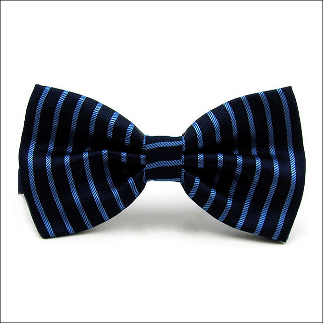 Shlax & Wing Blue Navy Stripes Mens Pre-tied Ajustable SilkBlend Wedding Dress SilkBlend Bow Tie